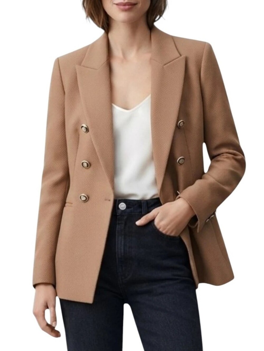 Zara Double-Breasted Tan Blazer